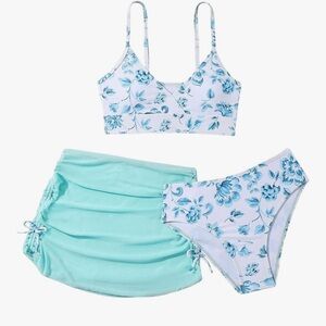 Floral Blue and White girls swim Set